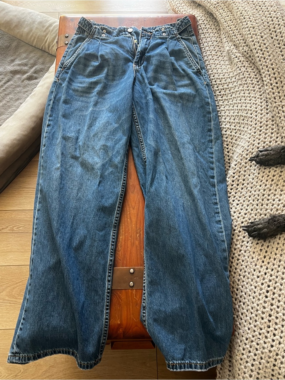 Pilcro Cinched Waist Relaxed Fit Blue Denim Jeans